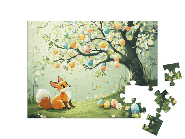 Puzzle 48 Teile „Der kleine Fuchs am Osterbaum“