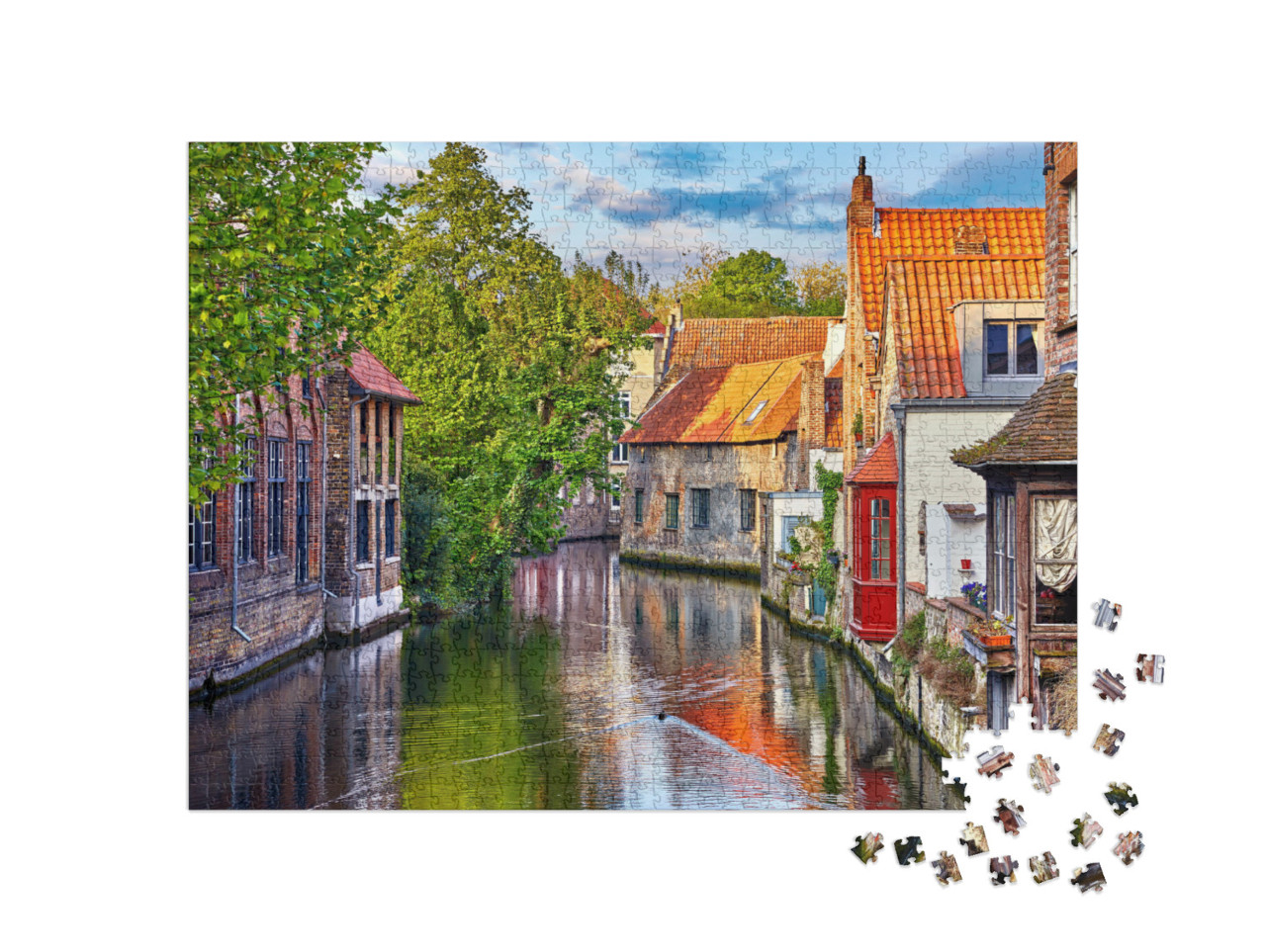 Puzzle 1000 Teile „Mittelalterliche Straße am Kanal in Brügge, Belgien“