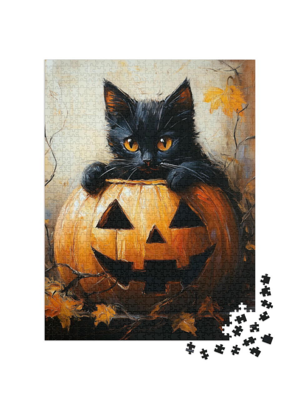 Puzzle 1000 Teile „Schwarze Katze im Kürbis Halloween“