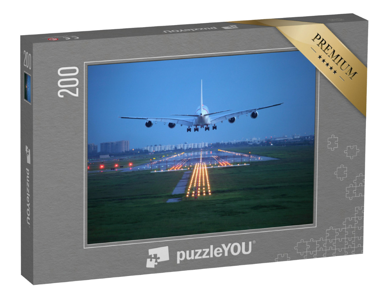 Puzzle 200 Teile „Passagierflugzeug im Landeanflug am Reiseziel“