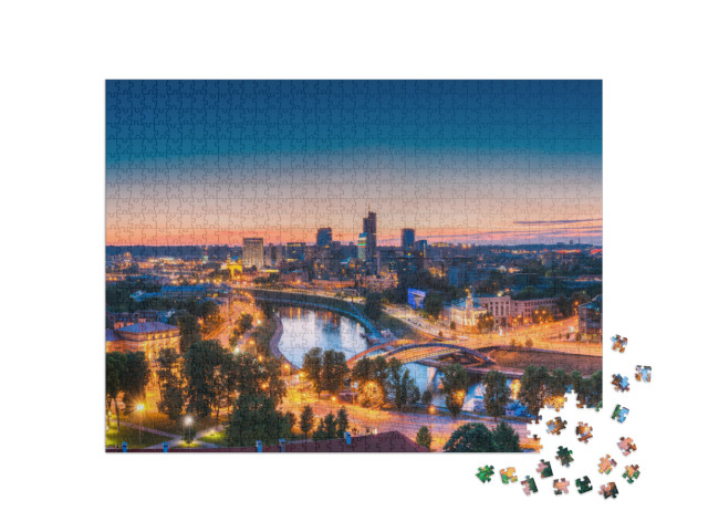 Puzzle 1000 Teile „Moderne Bürogebäude und Wolkenkratzer: Business District von Vilnius, Litauen“