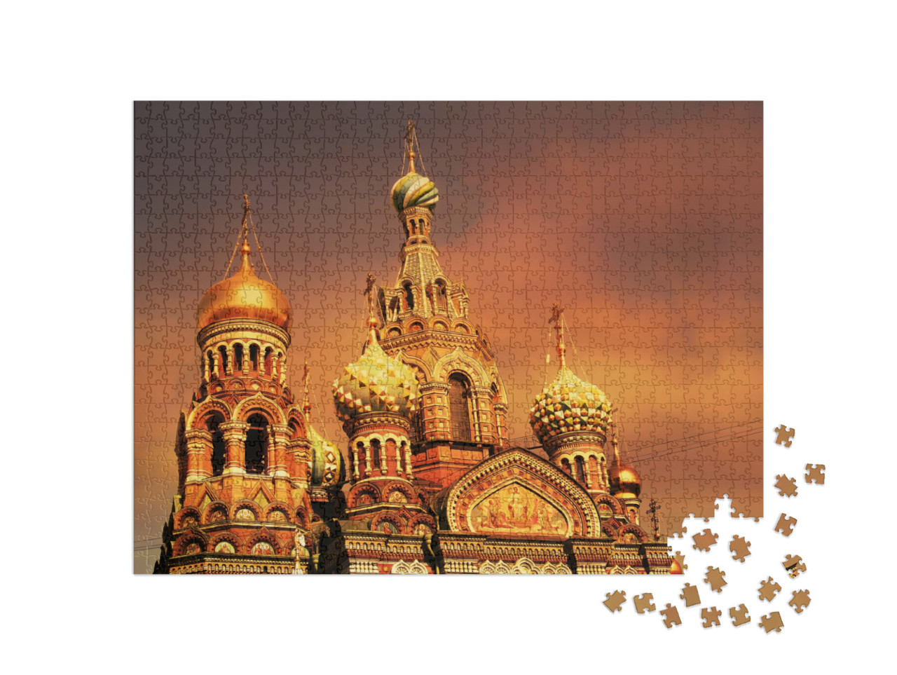 Puzzle 1000 Teile „Kirche des Erlösers von St. Petersburg bei Sonnenuntergang, Russland“