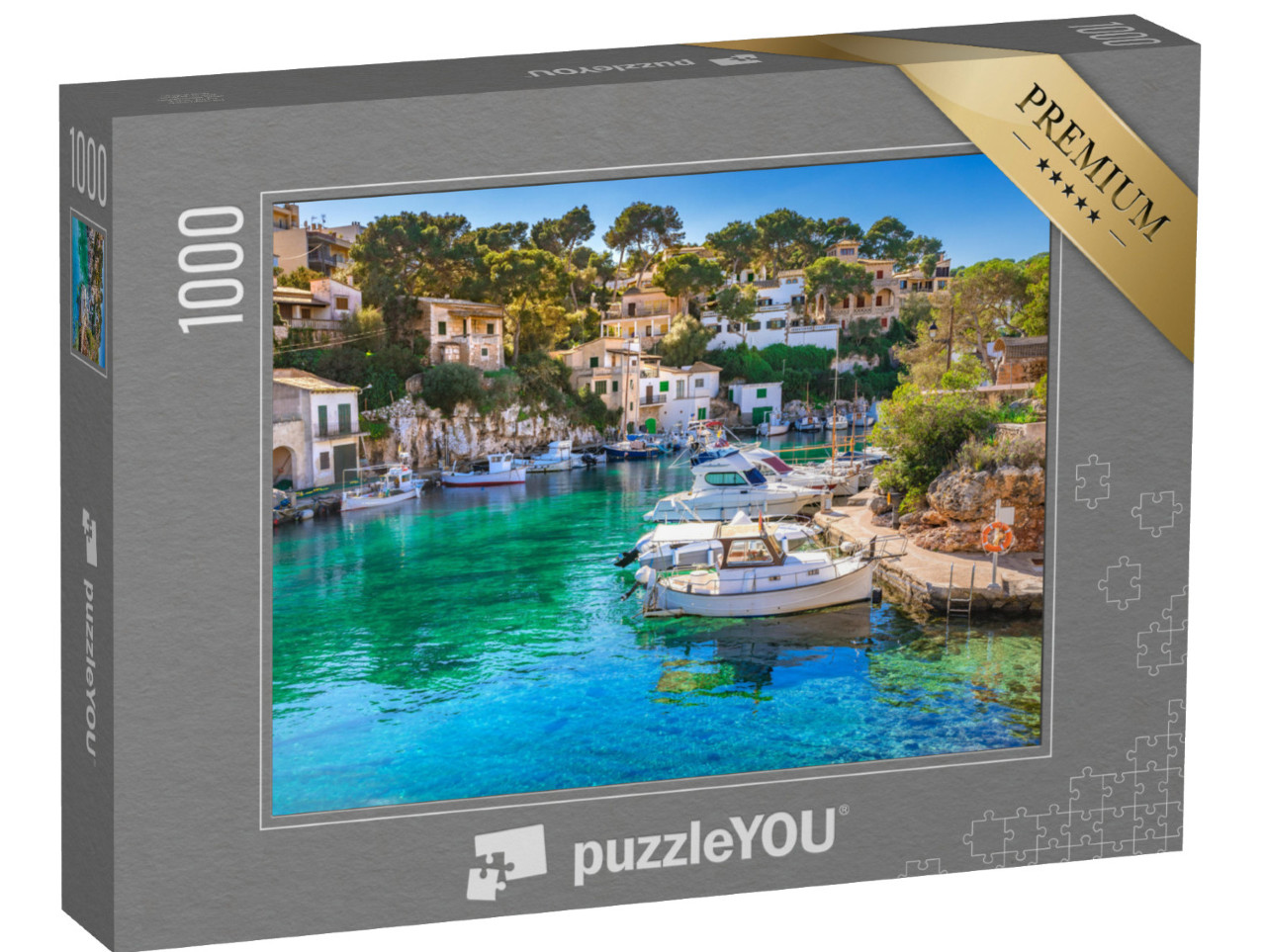 Puzzle 1000 Teile „Blick auf den idyllischen alten Fischerhafen von Cala Figuera, Mallorca, Spanien“