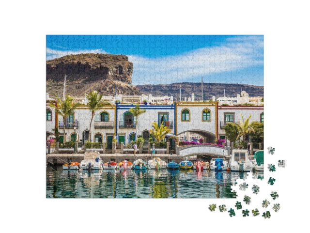 Puzzle 1000 Teile „Traditionelle bunte Gebäude mit Booten, Gran Canaria, Spanien“