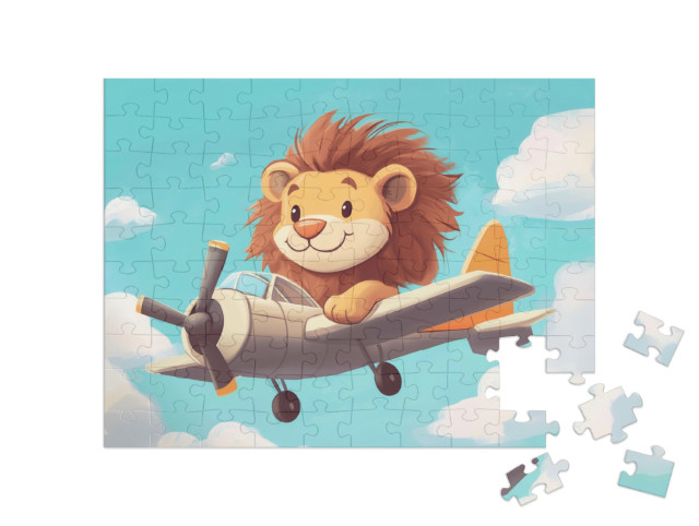 Puzzle 100 Teile „Löwe Leo auf Flugreise“