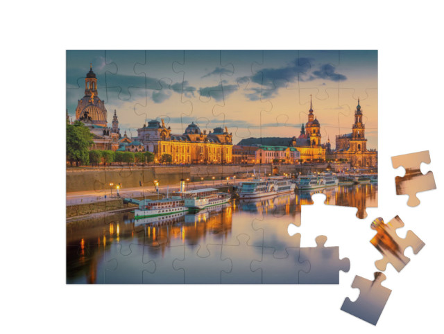 Puzzle 48 Teile „Dresden an der Elbe: Stadtbild mit Augustbrücke, Sachsen, Deutschland“