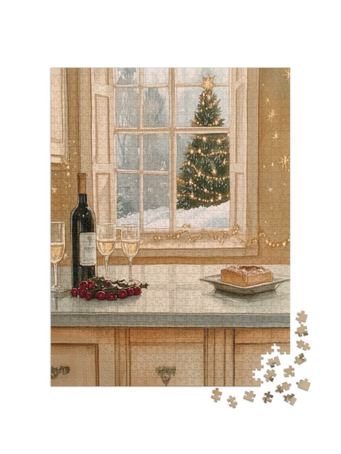 Puzzle 1000 Teile „Weihnachtsleckerein: Wein und Kuchen“