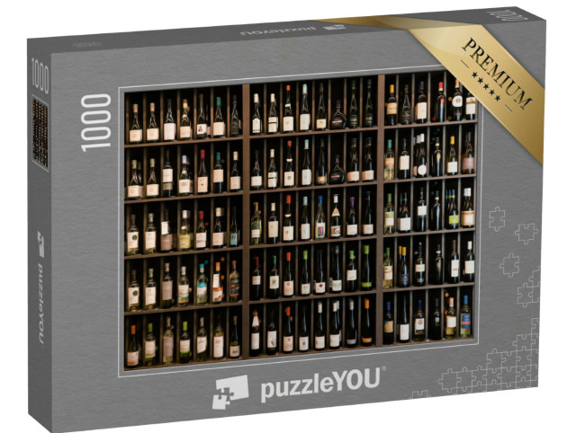 Puzzle 1000 Teile „Ein Regal voll gut sortierter Weinflaschen“