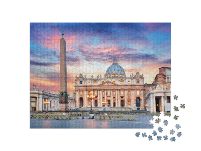 Puzzle 1000 Teile „Sonnenaufgang über dem Petersdom, Vatikanstadt, Rom“