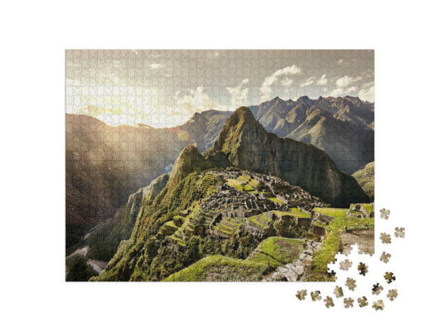 Puzzle 1000 Teile „Blick auf die alte Inka-Stadt Machu Picchu mit Ruinen, Peru“