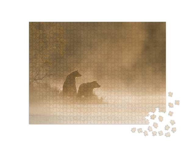 Puzzle 1000 Teile „Grizzlybär am goldenen Teich“