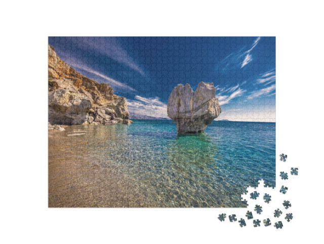 Puzzle 1000 Teile „Preveli: Strand auf der Insel Kreta mit azurblauem Wasser, Griechenland“