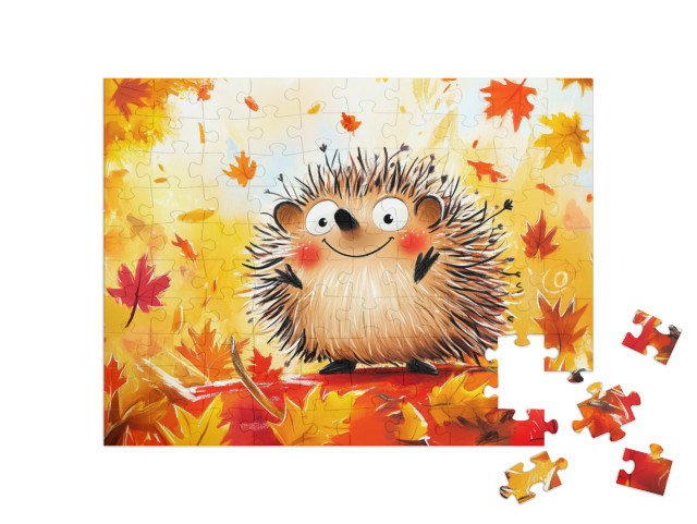 Puzzle 100 Teile „Der kleine Igel und das Herbstlaub“