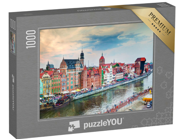 Puzzle 1000 Teile „Blick von oben auf die Altstadt von Danzig und den Fluss Motlawa, Polen“