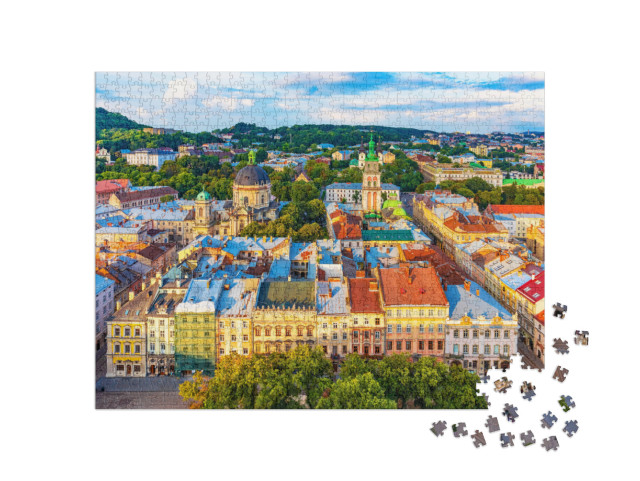 Puzzle 1000 Teile „Marktplatz von Lviv aus der Luft, Ukraine“