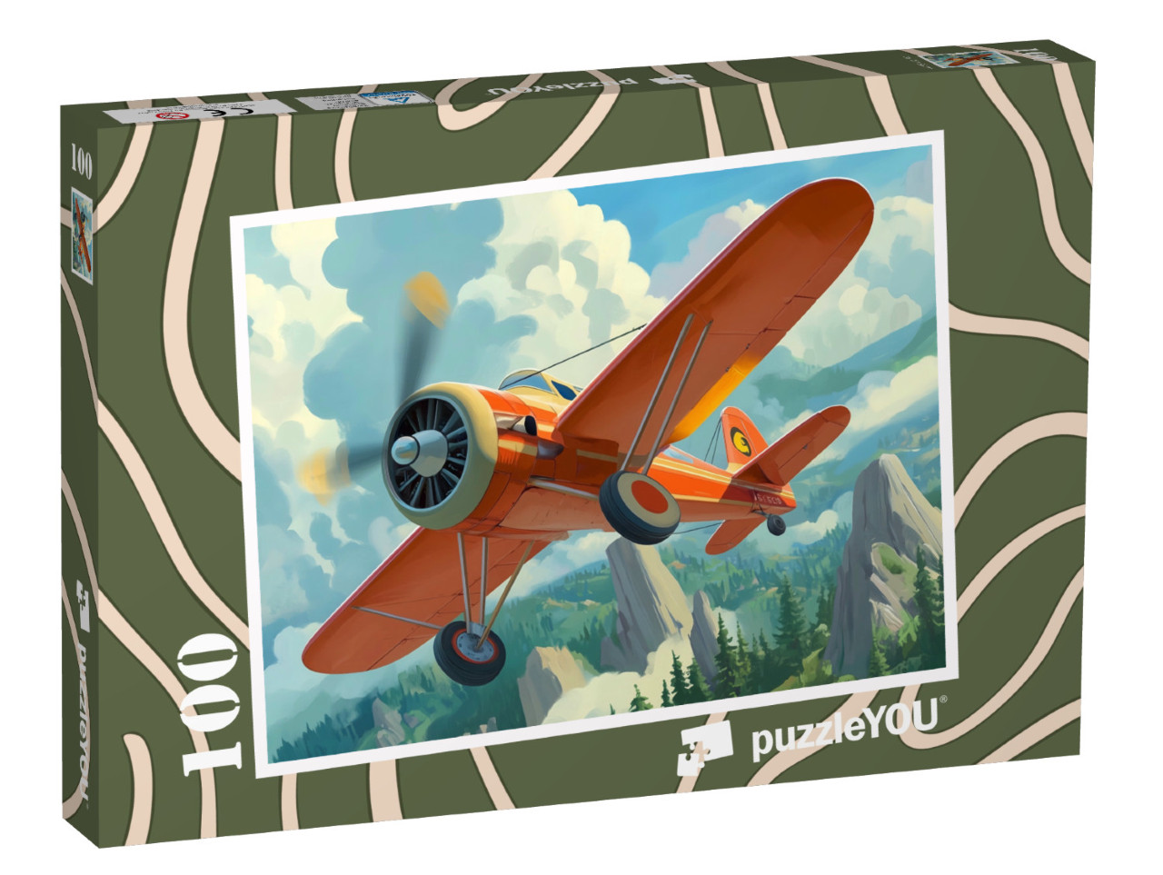 Puzzle 100 Teile „Mit dem Motorflieger über die Wälder“