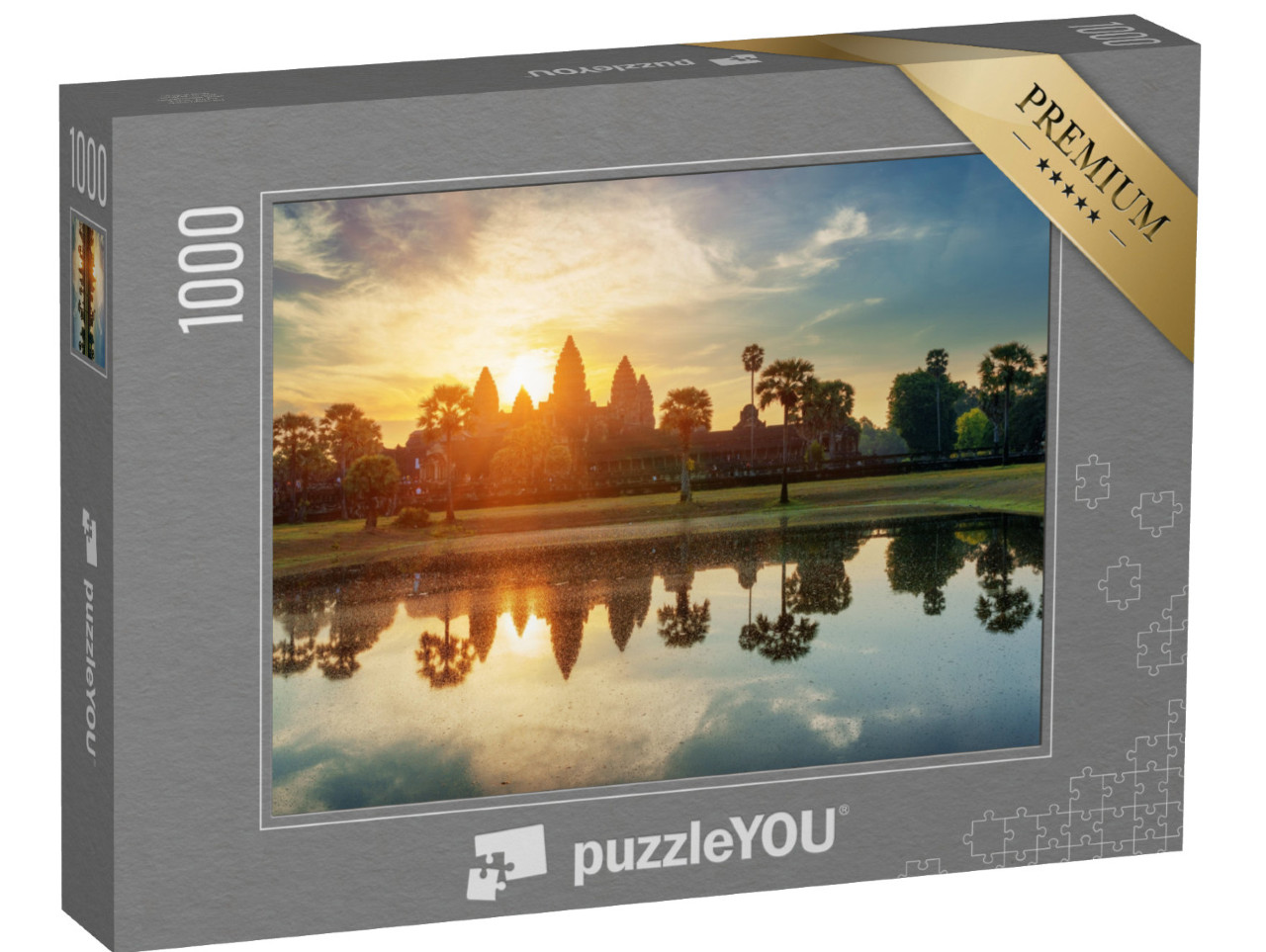 Puzzle 1000 Teile „Türme der alten Tempelanlage Angkor Wat bei Sonnenaufgang, Kambodscha“