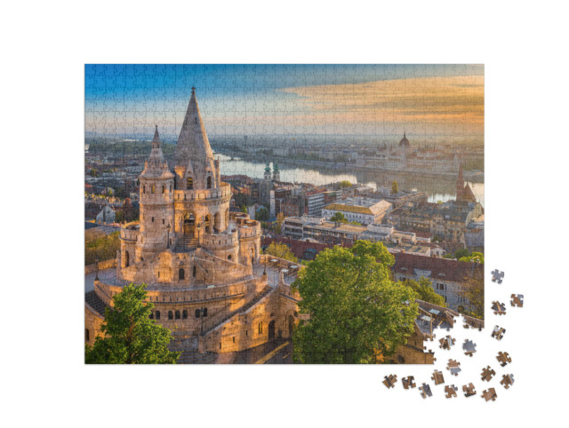 Puzzle 1000 Teile „Sonnenaufgang über der Fischerbastei in Budapest, Ungarn“