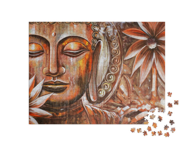 Puzzle 1000 Teile „Meditierender Buddha: Ölgemälde auf Leinwand“