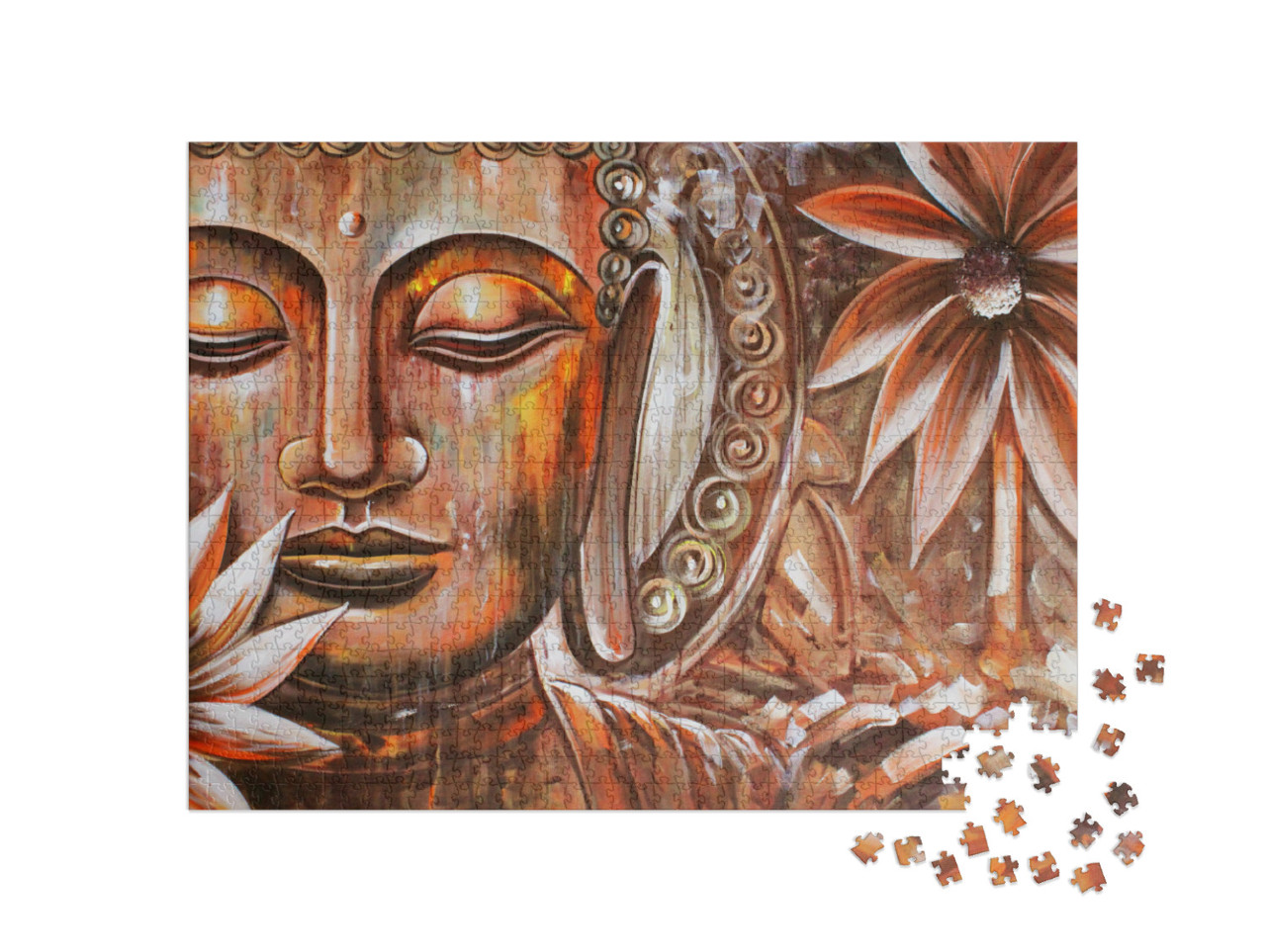 Puzzle 1000 Teile „Meditierender Buddha: Ölgemälde auf Leinwand“