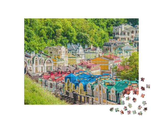 Puzzle 1000 Teile „Kiew. Ukraine. Farbige Kiewer Häuser.“