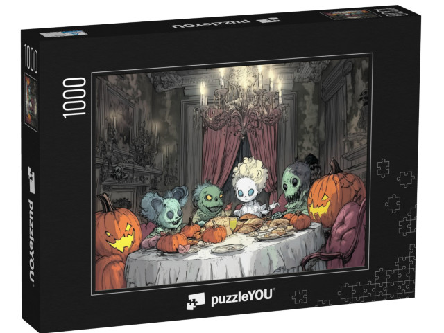 Puzzle 1000 Teile „Monster genießen Halloweenfestmahl“