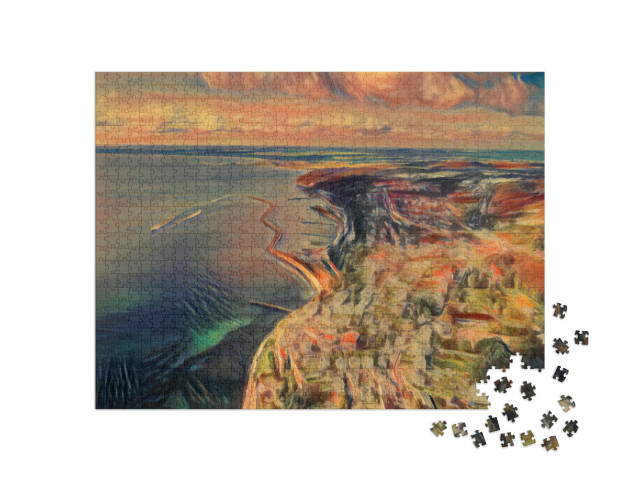 Puzzle 1000 Teile „im Stil von Edvard Munch, Der Schrei - Sassnitz am Nationalpark Jasmund“