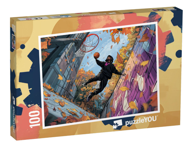 Puzzle 100 Teile „Streetbasketball: Mit einem Slam Dunk zum Sieg“