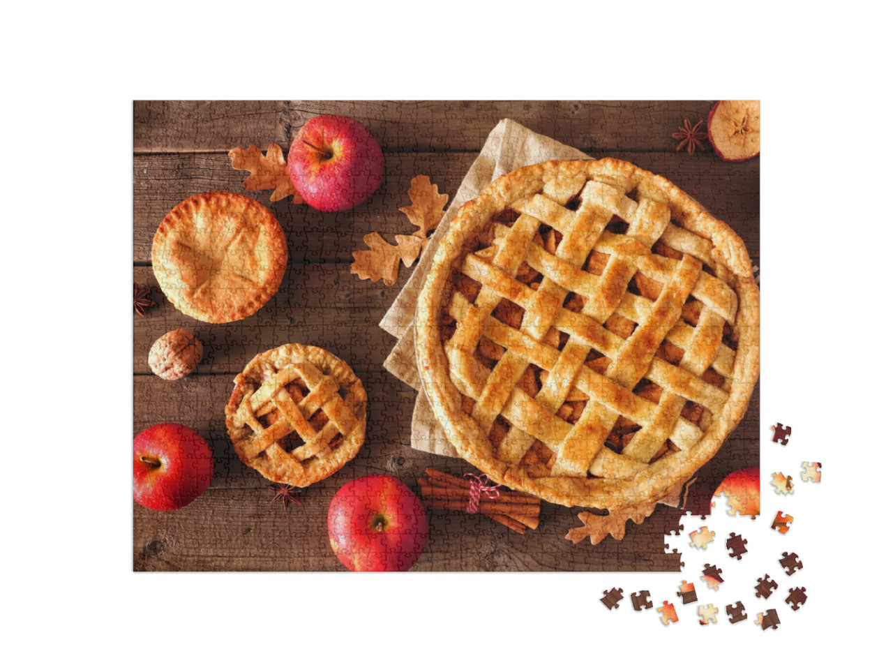 Puzzle 1000 Teile „Hausgemachte Apfelkuchen mit frischen Äpfeln im Herbst“