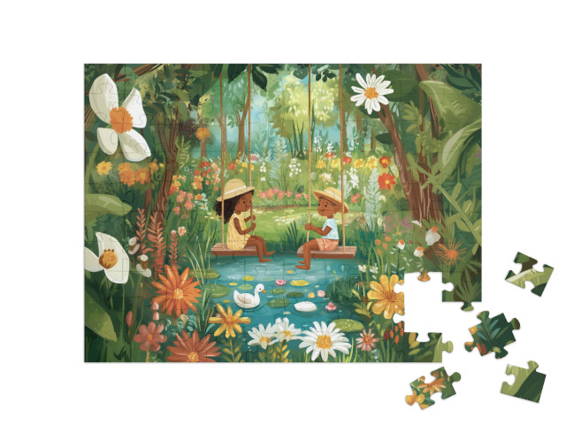 Puzzle 100 Teile „Abenteuer im sommerlich grünen Dschungel“