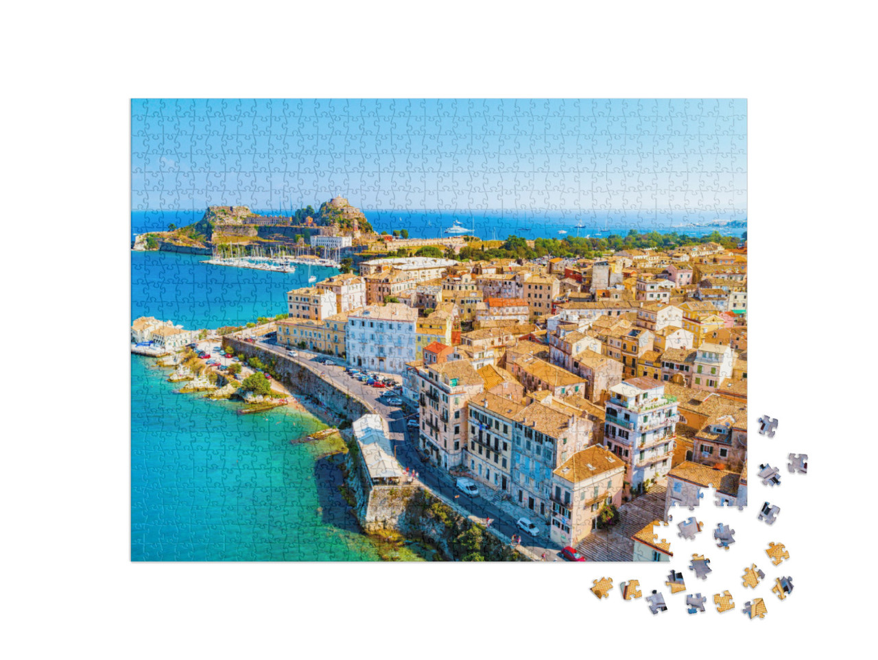 Puzzle 1000 Teile „Panoramablick auf Kerkyra, Hauptstadt der Insel Korfu, Griechenland“