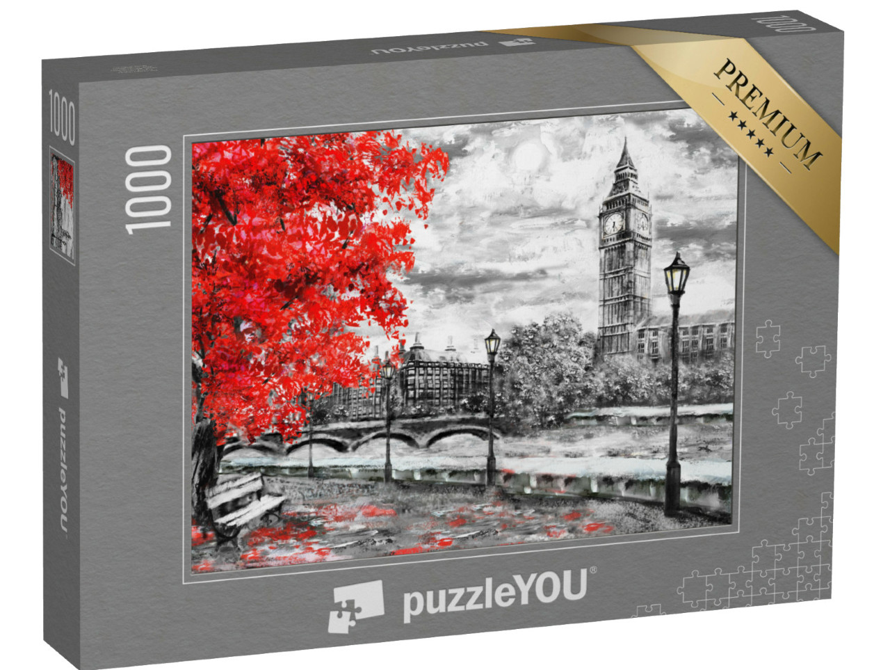 Puzzle 1000 Teile „Ölgemälde auf Leinwand: Lodnoner Straße mit Big Ben“