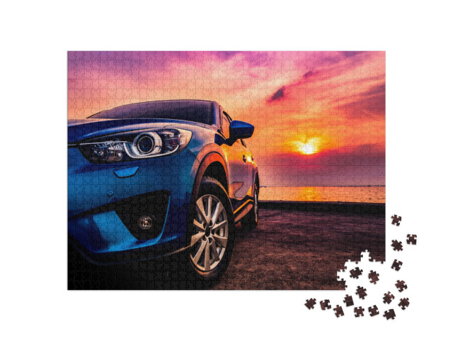 Puzzle 1000 Teile „Parkplatz am Strand im Sonnenuntergang“