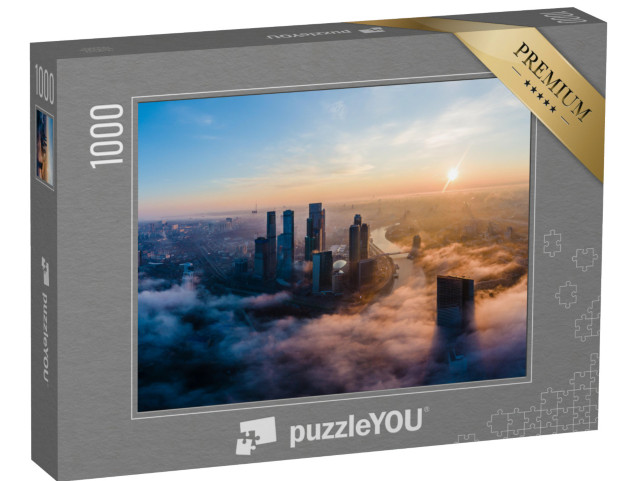 Puzzle 1000 Teile „Luftaufnahme: Türme des Moscow International Business Centre am Morgen“