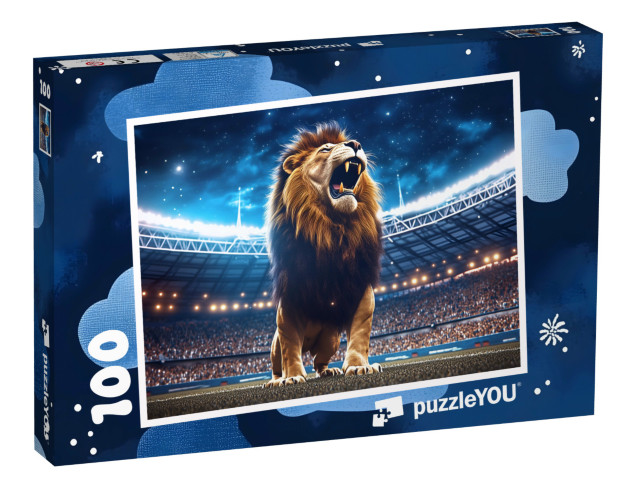 Puzzle 100 Teile „Löwenstarke Champions auf dem Rasen“