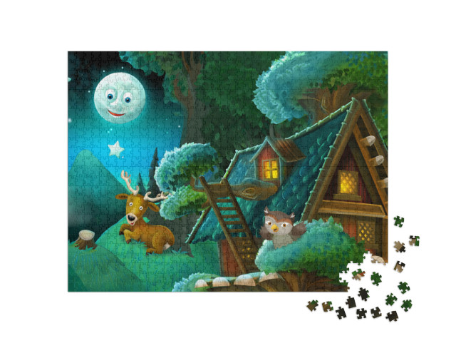 Puzzle 1000 Teile „Märchenhafte Illustration: Tiere im Wald“