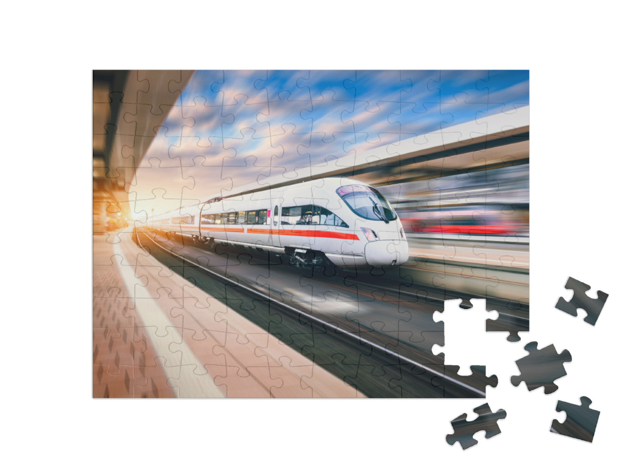 Puzzle 100 Teile „ICE bei der Durchfahrt durch den Bahnhof“