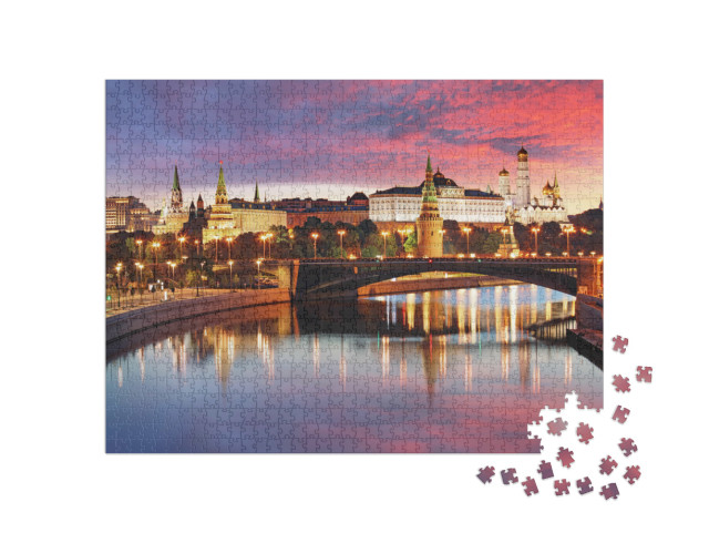 Puzzle 1000 Teile „Skyline der Stadt Moskau bei Sonnenuntergang“