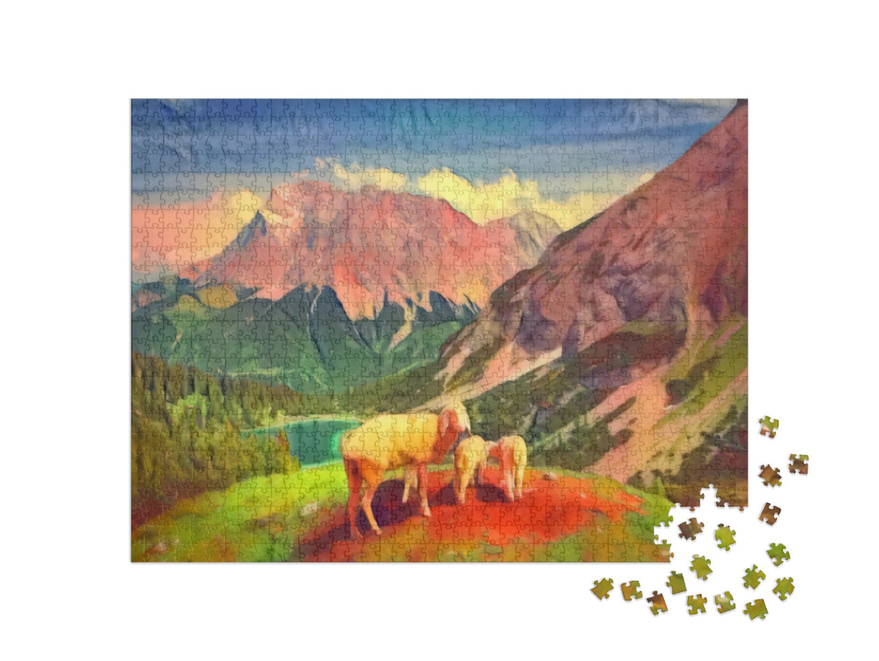 Puzzle 1000 Teile „im Kunst-Stil von Franz Marc - Seebensee und Coburger Hütte - Puzzle-Kollektion Künstler & Gemälde“