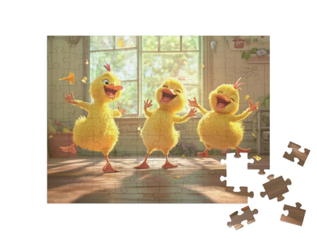 Puzzle 100 Teile „Freche Federn: Küken im Rhythmus“