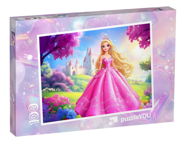 Puzzle 100 Teile „Eine blonde Prinzessin im pinken Glitzerkleid“