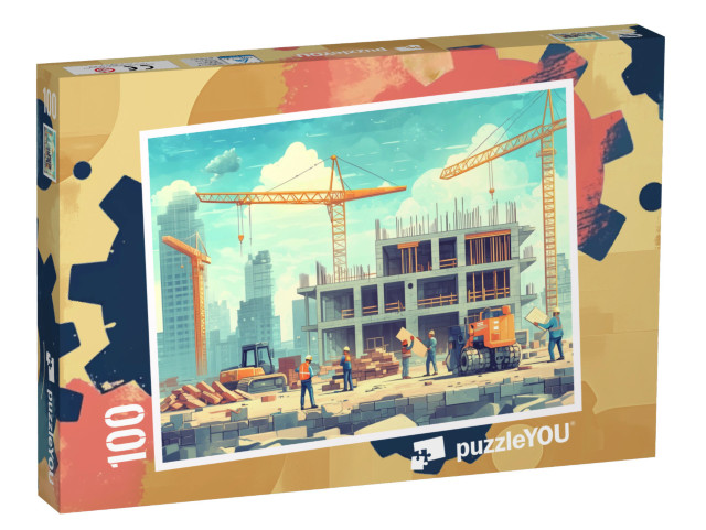 Puzzle 100 Teile „Großbaustelle beim Städtebau“
