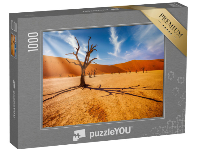 Puzzle 1000 Teile „Baum in der Wüste vor den Dünen eines toten Tals in der Namib-Wüste, Südafrika“