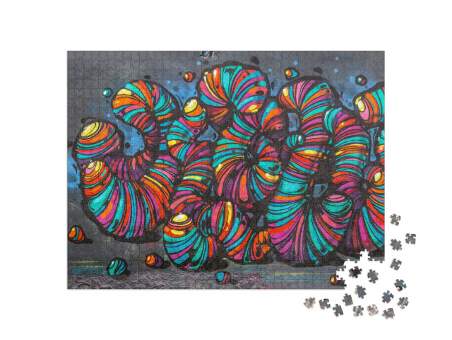 Puzzle 1000 Teile „Graffiti Street Art, abstrakte Wurmskulpturen“