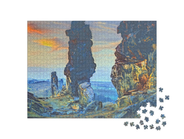 Puzzle 1000 Teile „im Stil von Paul-Cezanne - Teufelsmauer im Harz, Deutschland - Puzzle-Kollektion Künstler & Gemälde“