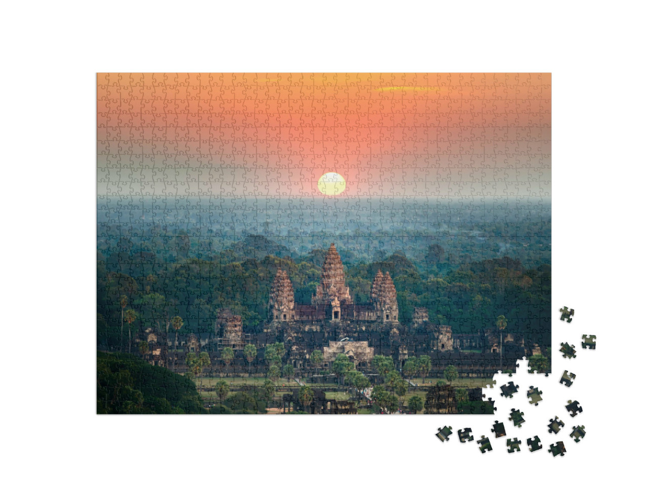 Puzzle 1000 Teile „Luftaufnahme von Angkor Wat bei Sonnenaufgang, Siem Reap, Kambodscha“