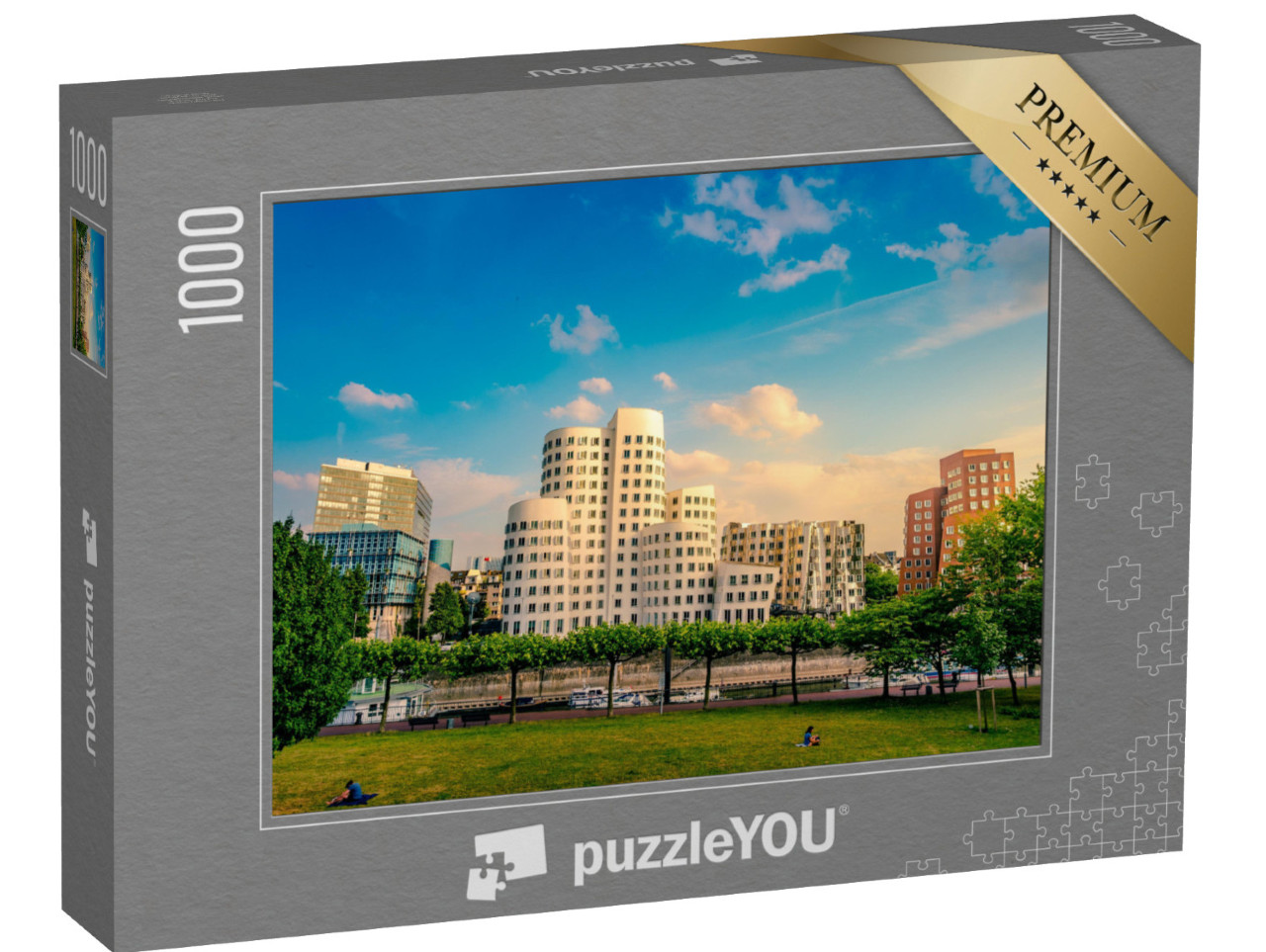 Puzzle 1000 Teile „Blick auf den Medienhafen am Rhein, Düsseldorf, Deutschland“