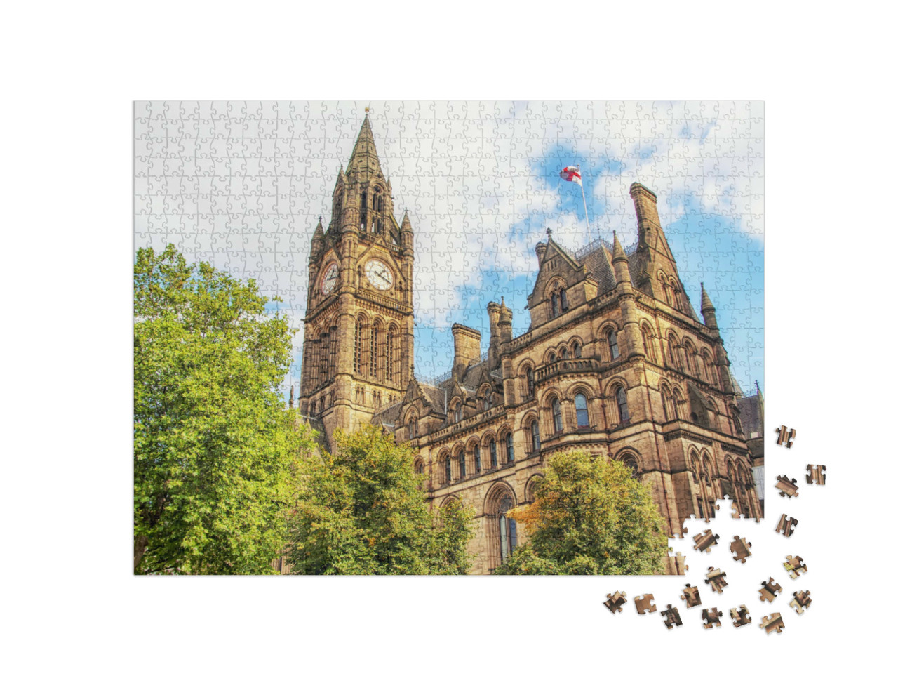 Puzzle 1000 Teile „Manchester Town Hall unter bewölktem Himmel“