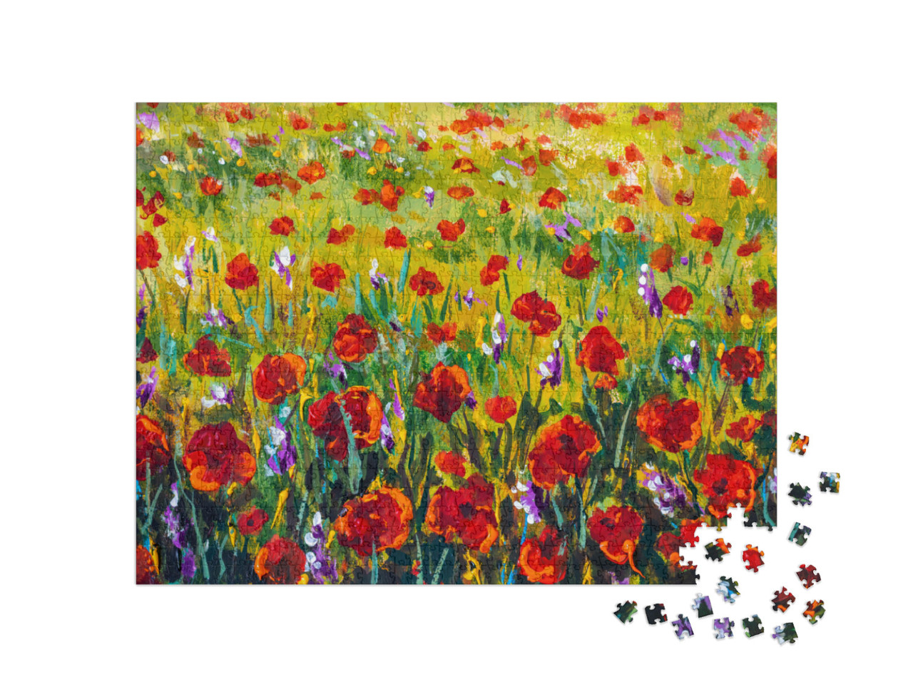 Puzzle 1000 Teile „Ölgemälde: Rote Mohnblumen im Stil des Claude Monet Impressionismus“