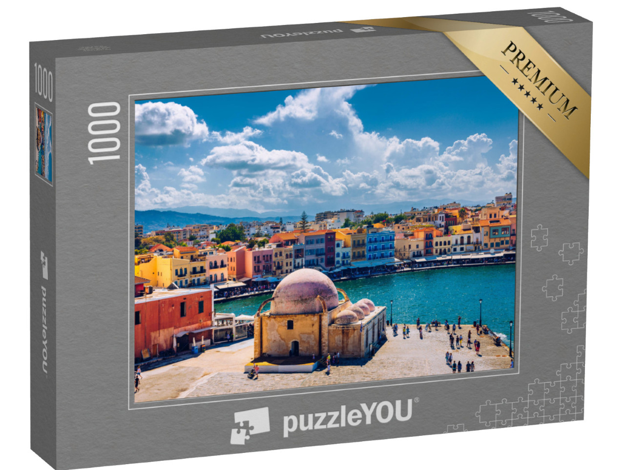 Puzzle 1000 Teile „Moschee im alten venezianischen Hafen der Stadt Chania, Kreta“